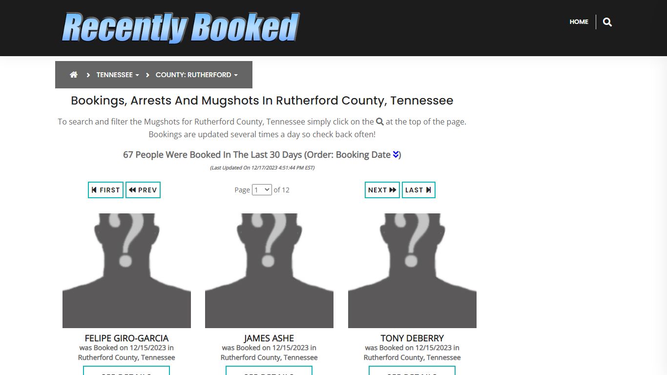 Recent bookings, Arrests, Mugshots in Rutherford County, Tennessee